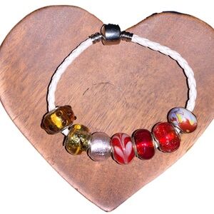 Yellow and Red Beaded Charm Bracelet with‎ Faceted Beads